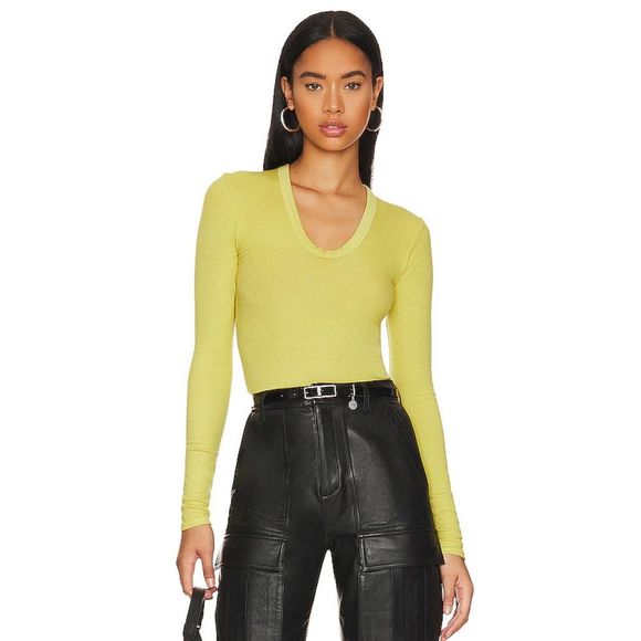 ENZA COSTA Knit Long Sleeve Fitted U Top in Acid $225 - Picture 2 of 7